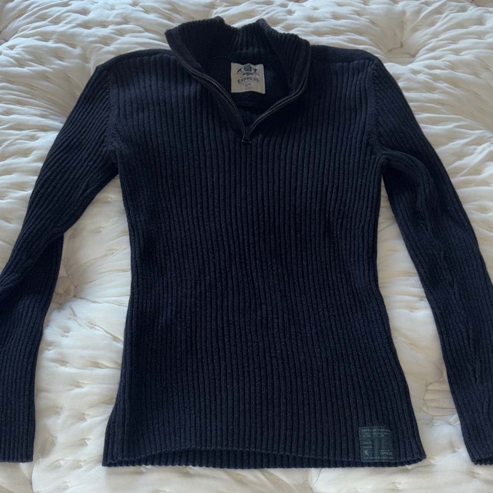 Express Men's Ribbed Black Zip-Up Sweater
